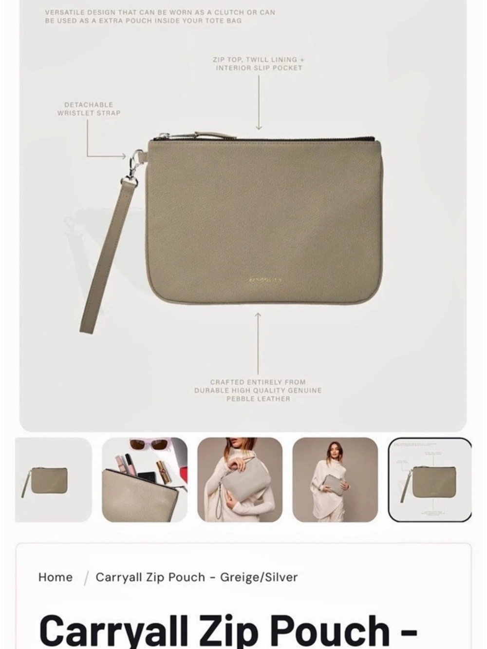 Bandolier Carryall Zip Pouch Wristlet Pouch in Gray Like New